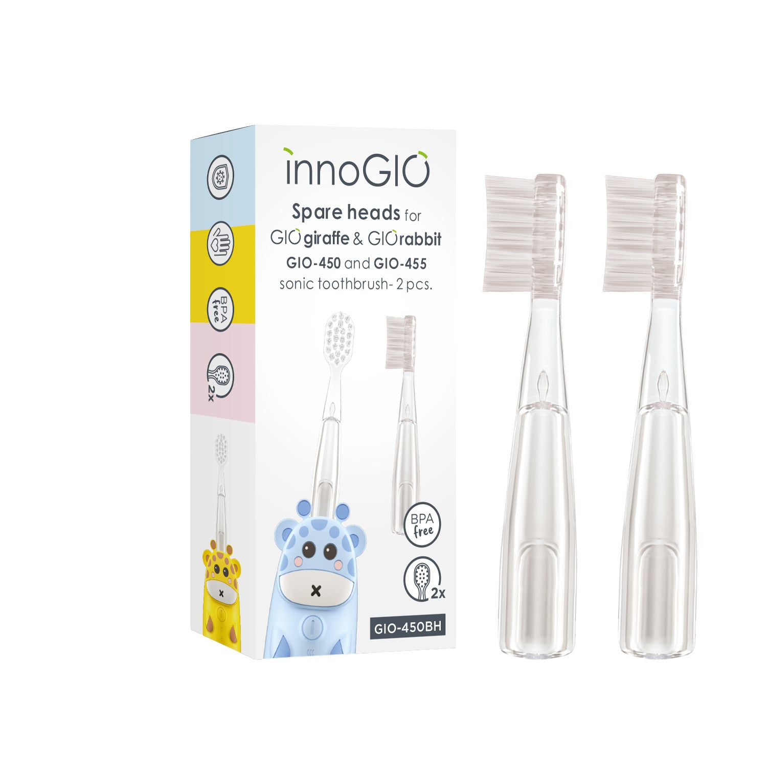 Replacement brush heads for GIOgiraffe & GIOrabbit GIO-450BH